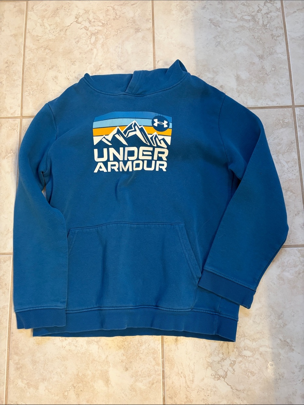 Under Armour Blue Pullover Hoodie with Mountain Graphic